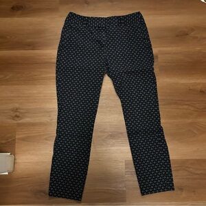 Loft Marisa Skinny Pants Trousers Navy Geometric Flat Front Stretch Women's 6